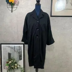 【古着】ノーブランド ロングコート ブラック 無地 素材不明 レディース