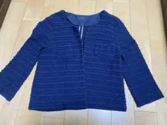 SHIPS☆ツイードノーカラージャケット　7部丈　ネイビー