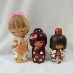 創作こけし　高見沢一夫　青木蓼華　ひな菊　エンジ　梅　　宮下はじめ