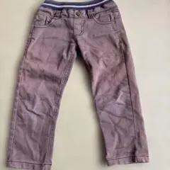 茶色のゴムウエストデニムロングパンツ