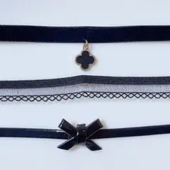 新品 チョーカー ネックレス 3個セット ブラック 黒 リボン ベルベット