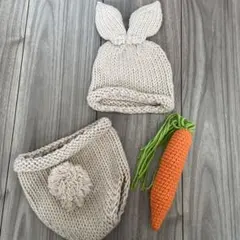 ウサギニット帽セット　ニューボーンフォト