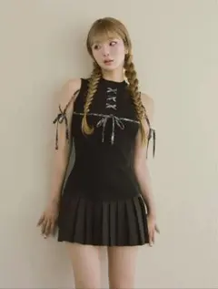 Darich ドッキングレースアップミニワンピース black F-Lサイズ