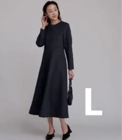 ユアーズ ボンディングフレアワンピース ネイビー L