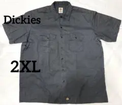 美品 大きいサイズ 3L Dickies 半袖 ワークシャツ グレー レア