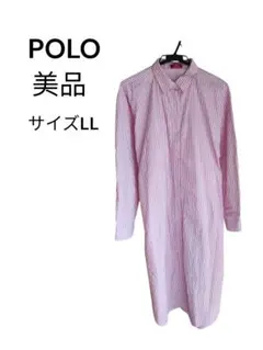 【美品】POLO シャツワンピース LL ストライプ ポニー刺繍 ロングシャツ