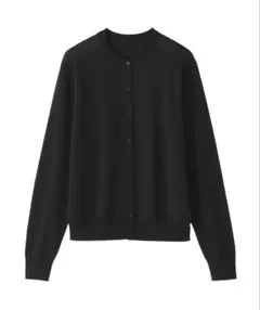 美品 無印良品 ＵＶカット強撚コットンクルーネックカーディガン XXL ブラック