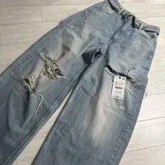 ZARA ダメージデニムワイドパンツ 34