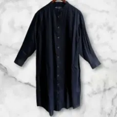 良品 無印良品 麻100% ノーカラー シャツワンピース サイズＬ おでかけ旅行