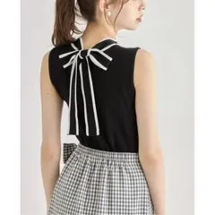 【新品】トッコクローゼット 前後２ＷＡＹ配色ボウタイリボンニットプルオーバー 黒