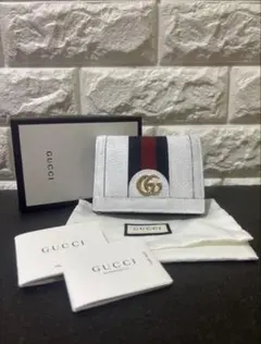 【美品】GUCCI ミニ財布　シェリーライン　オフディア　二つ折り　ホワイト