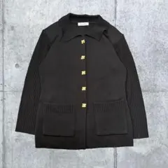 00's vintage レトロ金ボタン レディースニットカーディガン ブラック