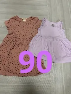 ピンク水玉と薄紫フリルチュニックセット　90のサムネイル