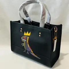コーチ COACH 2WAY トート ショルダーバッグ 黒 恐竜 ハンドバッグ