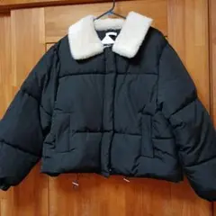 レディースボア襟付きダウンジャケットショート丈 黒M