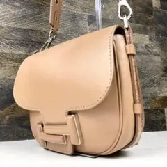 極美品 TOD'S タイムレス ダブルT レザー ショルダーバッグ ベージュ