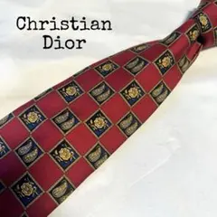 美品 ChristianDior パネル柄 総柄 ネクタイ レッド 赤