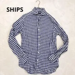 【美品】SHIPS シップス リネン100% ギンガムチェック シャツ L 麻