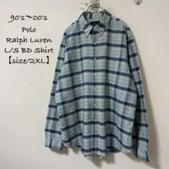 90s〜00s★Polo/ポロラルフローレン★チェックシャツ★青/水色系★2XL