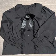 リボン付き黒長袖ブラウス 4L