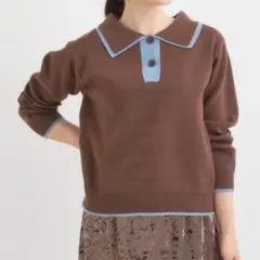 SHOO・LA・RUE 2枚襟配色ポロニット ブラウンのサムネイル