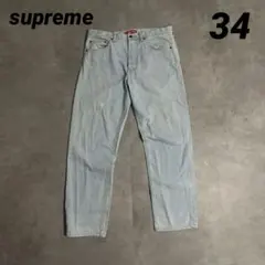 Supremeレギュラージーンズ34インチ　刺繍ロゴ　ワッペン　ボタンフライ水色