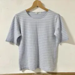 Lemuda Deux 水色　ボーダー　半袖　ニットM アクリル
