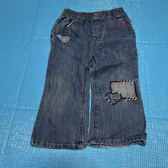デニム ハート刺繍入り ワイドパンツ 90