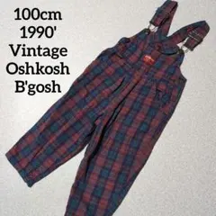 1990'Oshkosh B'goshギンガムチェックオーバーオール 100cm
