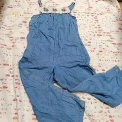 NEXT デニムブルー クロシェ編みオーバーオール　120