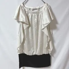 Petit Poudreプチプードル フリル サテン ミニドレス バイカラー