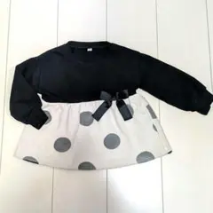 女の子　90cm　冬服　ドット柄リボン付き　トレーナー　裏起毛