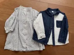 リンクコーデ　兄妹　デニム　ストライプ　80 100