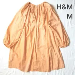 H&M 薄手 コットン チュニック ゆったり ブラウス オレンジ Vネック M