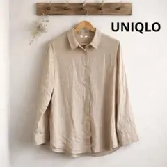 UNIQLO XL ベージュ ストライプ 長袖シャツ