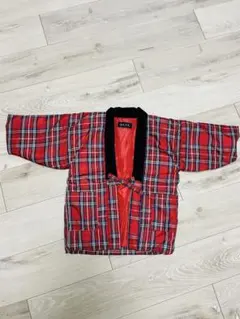 キッズ 赤と黒チェック柄のちゃんちゃんこ 110