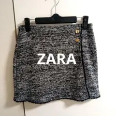 【ZARA/ザラ】美品★ジャガード ツイード風 ミニスカート S ゴールドボタン
