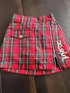 赤 チェック柄 スカート ジッパー付き