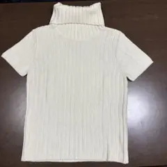 アイボリー リブ編み ハイネック 半袖ニット