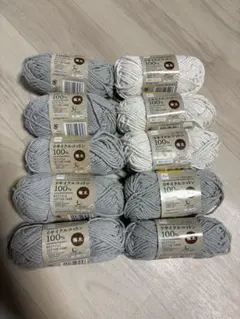 DAISO 재활용 면 10개 세트, 매우 두꺼운 실 7개, 회색 3개, 흰색
