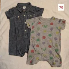 ロンパース 70 2枚セット はらぺこあおむし GAP　デニム風 半袖 ベビー