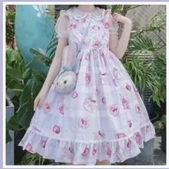 ロリータ ワンピース ドレス コスプレ ジャンパースカート ひざ丈 スイーツ柄
