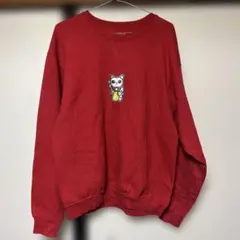 LGG 赤い猫刺繍クルーネックトレーナー　ヴィンテージ　古着　一点物