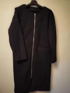 フリース素材　ロングコート黒