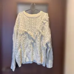 ケーブル編み フリンジニット アイボリー Mのサムネイル