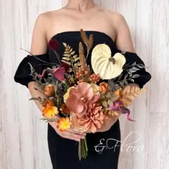 (ブートニア付き)ウェディングブーケ　クラッチブーケ　造花ブーケ　結婚式　秋