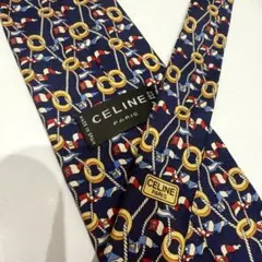 セリーヌ CELINE ネクタイ ブルー ネイビー 総柄 マリン