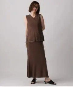 Apart by ブラウン リブニット ワンピース