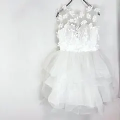 ♦︎ミニドレス　ウエディングドレス風　花柄　レース　胸パット　パーティ　シフォンのサムネイル