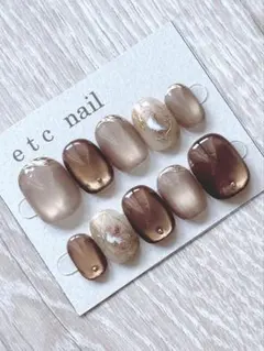 専用ページNo.398ベリーショート　ネイルチップ　ブラウンマグネットニュアンス